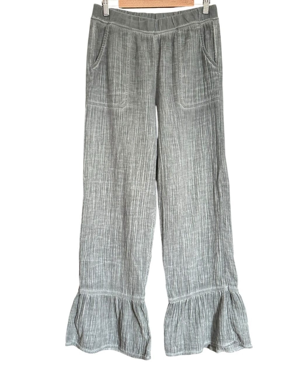 Soft Surroundings Cotton Gauze Ruffle Hem Wide Leg Pants Size Medium Lagenlook